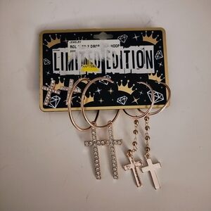 Rhinestone Cross Hoop Earrings Set